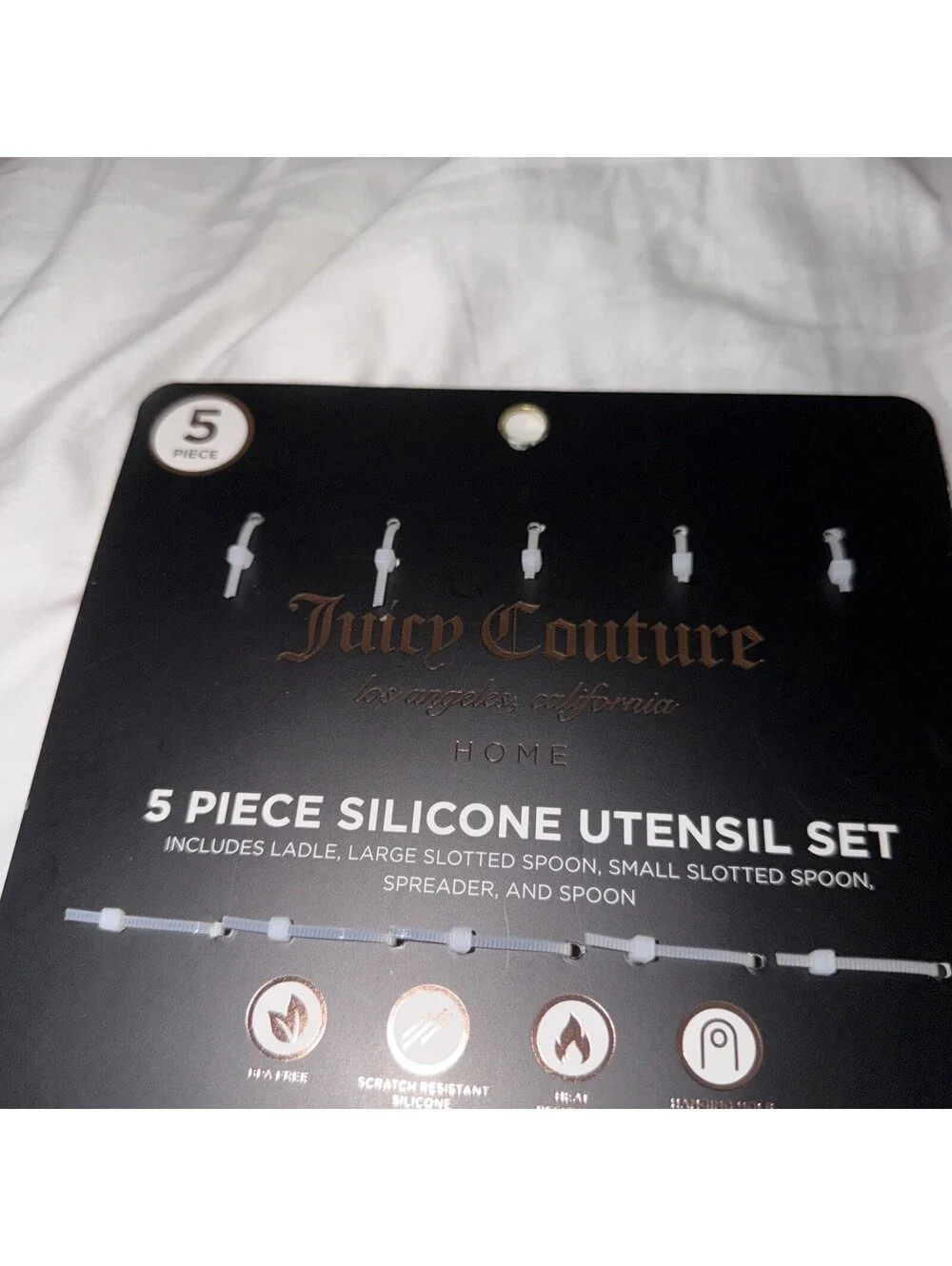 New Juicy Couture Five Piece pastel Pink/purple Silicone Utensil Set